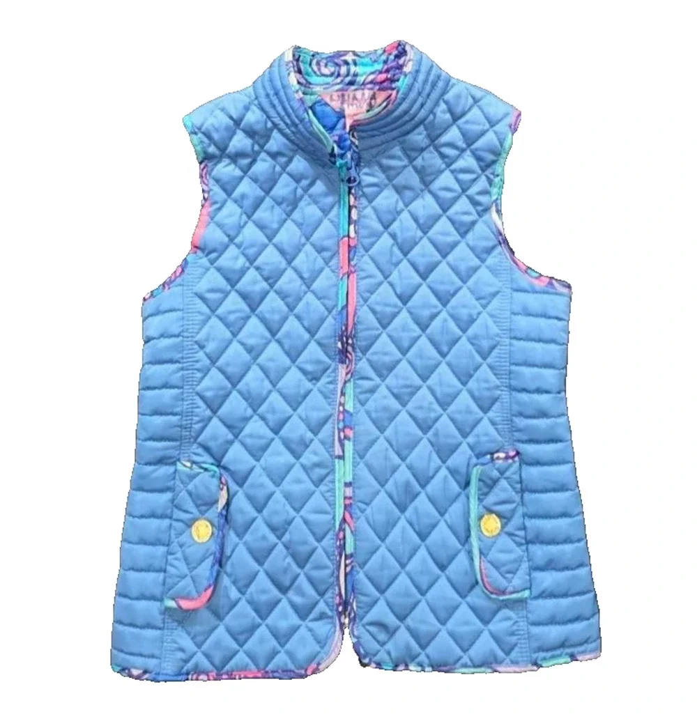 Lilly Pulitzer Lucy Quilted Vest Bay Blue Print Girls Size Medium (6-7) A010115